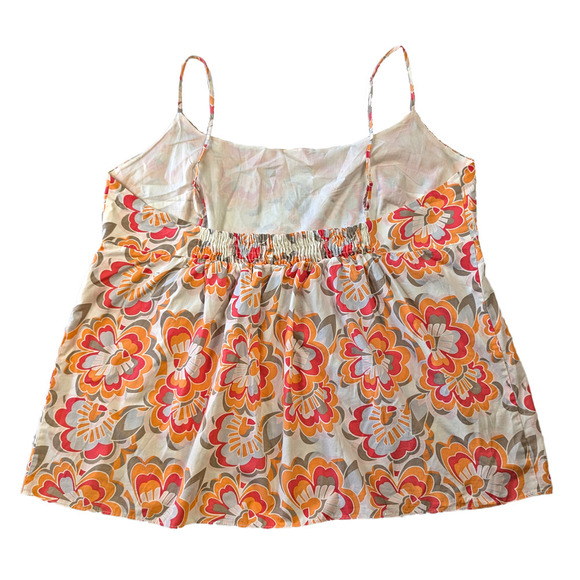Gap Strappy Babydoll Style Top with Retro Floral Print and Smocked Back - Picture 2 of 7